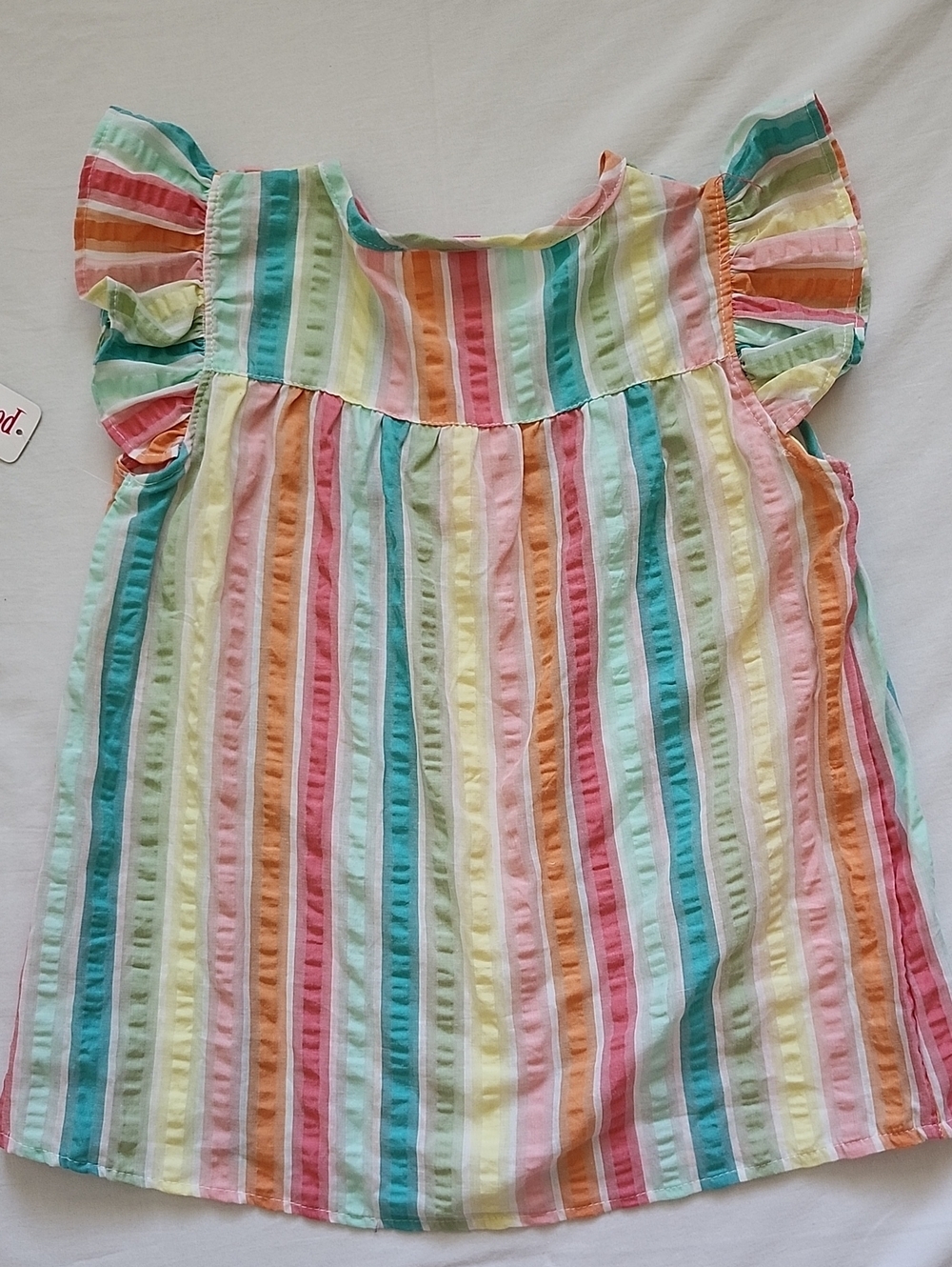 NWT Penelope Mack Girls Rainbow Striped Flutter Sleeve Top & Denim Shorts Set 10 - Picture 7 of 9